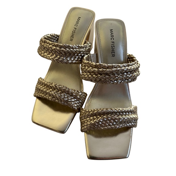 Marc Fisher Metallic Braided Strap Heeled Sandals | Holiday Party Shoes Size 7.5 - Picture 1 of 5